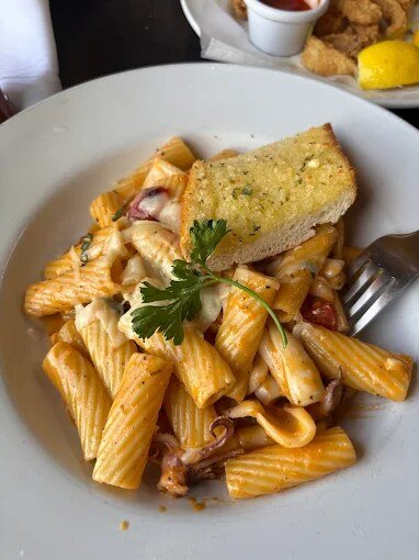 Seafood rigatoni with calamari